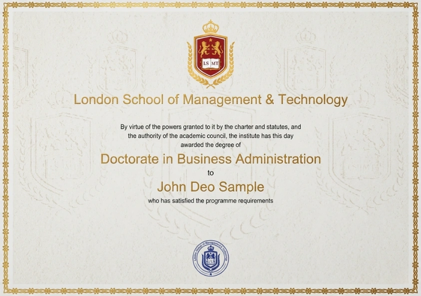 London School of Business & Management Sample Certificate